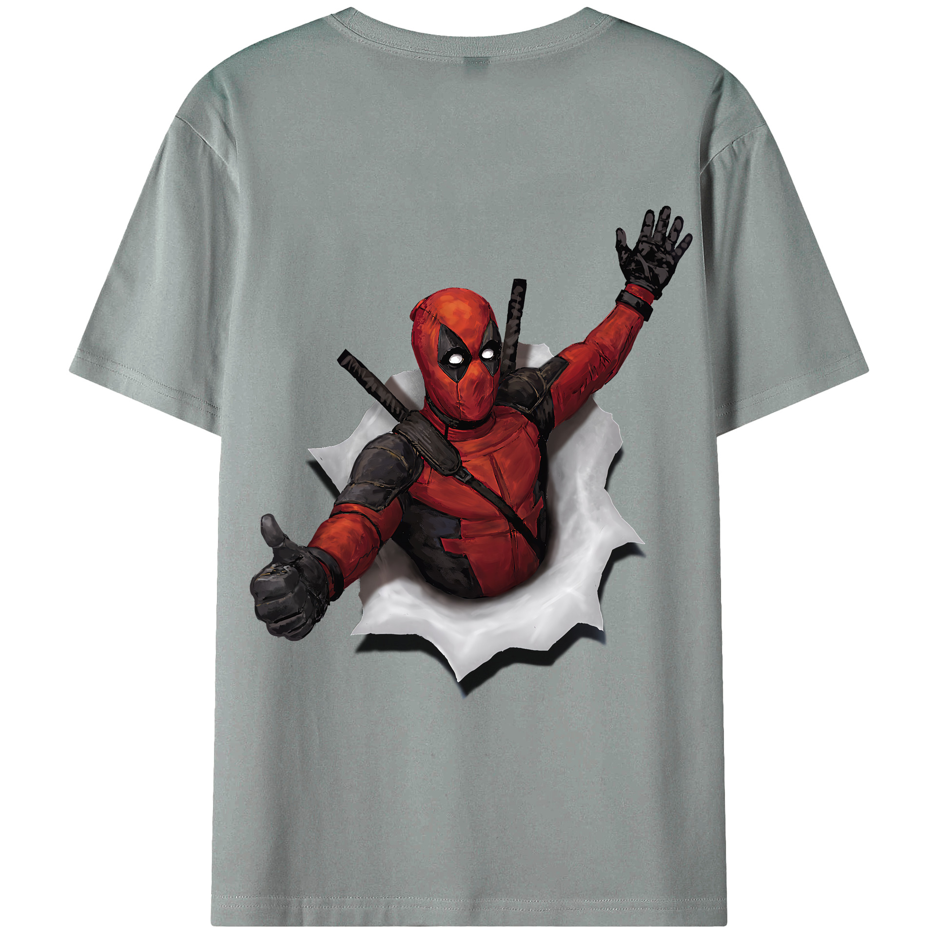 （画像用） Deadpool デッドプール 綿100％ メンズ半袖Tシャツ（バックプリント） 通気性